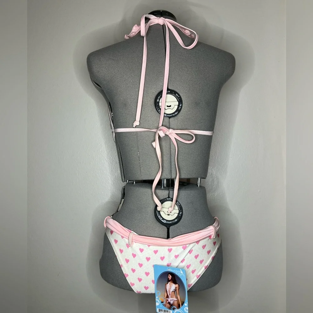 Skinny Dip Pink Heart Swimsuit Y2K Style Monokini Tiny Bikini Kawaii Small - Picture 5 of 5